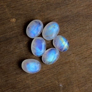 Natural Rainbow Moonstone Cabochon: Oval Flat Back Gemstone, AAA+ Quality