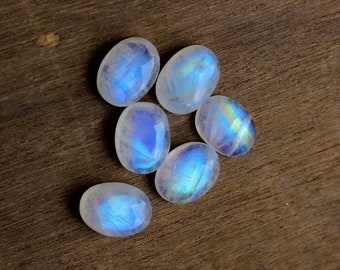 Natural Rainbow Moonstone Cabochon: Oval Flat Back Gemstone, AAA+ Quality