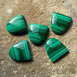 5Pcs Lot AAA+ Quality Natural Malachite Fancy Shape Cabochon Flat Back Calibrated Wholesale Gemstones 10X20 MM Size Cabochon Jewelry Making.