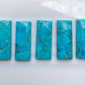Natural Mohave Turquoise & Kingman Turquoise Rectangle Shape Cabochon Flat Back Top High Quality Gemstones, 12X30 mm Size, Gift For Her.