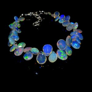 Ethiopian Opal Teardrop Bracelet: Faceted Beaded Gemstone Jewelry