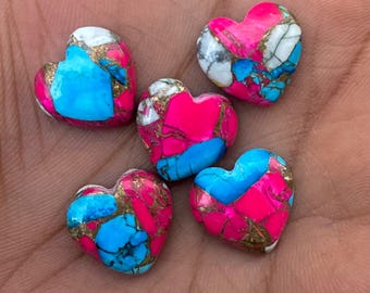 Cotton Candy Turquoise Heart Cabochons: AAA Jewelry Making Gemstones