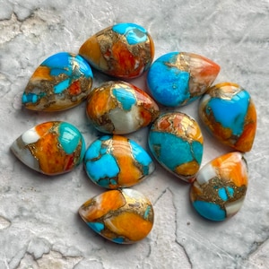 5 Pcs Natural Oyster Copper Turquoise Pear Shape Cabochon lot - Oyster Turquoise Cabochon - Loose Oyster Turquoise Gemstone 10x14mm Cabochon