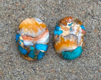 Spiny Oyster Copper Turquoise Cabochons: Oval Gemstones (12x16 MM)
