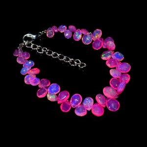 Pink Opal Teardrop Bracelet, Faceted Cut Opal Beaded Bracelet, Opal Bracelet, Natural Opal Bracelet, Almond Opal Bracelet, Gift For Her