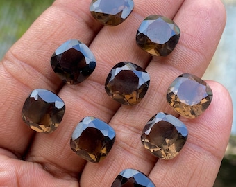 AAA+ Smoky Quartz Gemstones: 5 Pcs Cushion Cut, Calibrated
