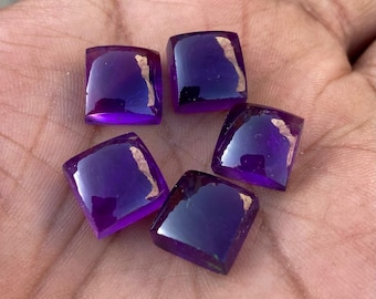 5 cabochons carrés en améthyste AAA : pierres précieuses calibrées