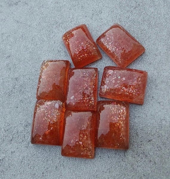 5 Pcs Natural Sunstone Cabochons: Rectangle Flat Back Gemstones
