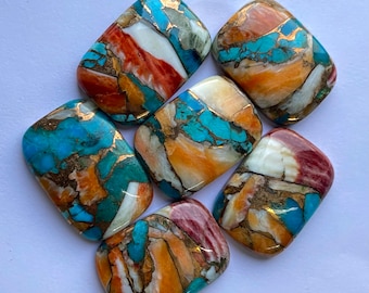 5 Oyster Copper Turquoise Cabochons: Cushion Gemstone (12X16mm)