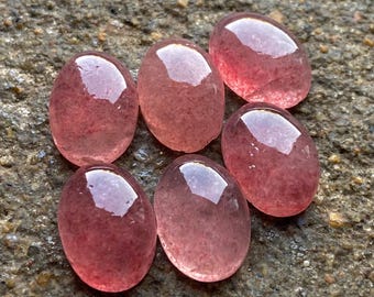 5 Pcs AAA Strawberry Quartz Cabochons: Pink Oval Gemstones