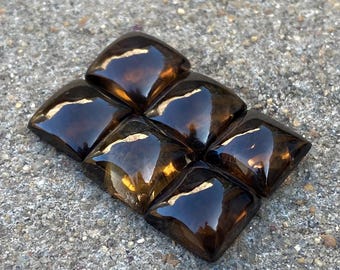 Smoky Quartz Cabochons: AAA+ Quality Square Gemstones, 5 Pcs Lot