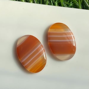 AAA+ Oval Onyx Cabochon Pair: White-Brown Gemstone (19x13mm)