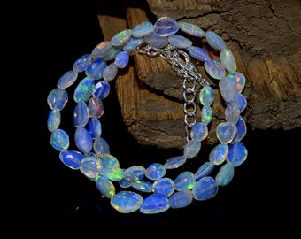 Ethiopian White Opal Necklace: Faceted Nugget Beads, Flashy Welo Fire