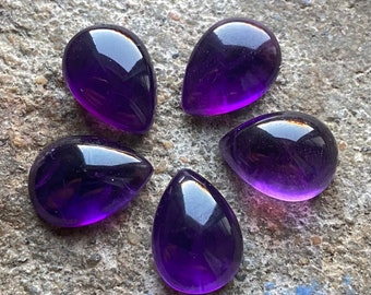 5 AAA+ amethist druppelvormige cabochons: gekalibreerde peervormige edelstenen