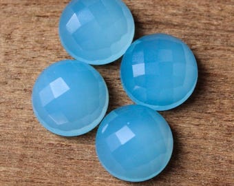 5 Pcs AAA+ Blue Chalcedony Gemstones: Round Rose Cut