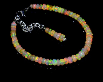 Faceted Ethiopian Opal Bracelet: Multi Fire Beaded Gemstone