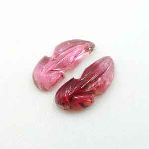 Hand Carved Pink Tourmaline Leaf Pair: Gemstone Earring Charms