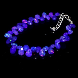Natural Purple Opal Teardrop Bracelet, Faceted Cut Opal Beaded Bracelet, Opal Bracelet, Fire Opal Beads, Almond Opal Bracelet, Gift For Her