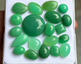 Chrysoprase Cabochons: Natural Green Gemstones, Mix Shapes & Sizes
