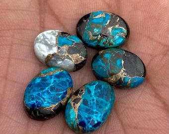 White Buffalo & Kingman Turquoise Cabochon: Oval Flat Back Gemstone
