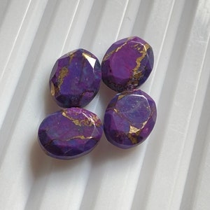 5 Pcs Lot AAA+ Quality Natural Purple Copper Turquoise Oval Shape Faceted Cut Flat Back Calibrated Wholesale Gemstones, All Sizes Available.