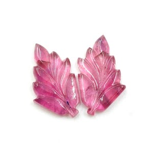 Hand Carved Pink Tourmaline Leaf Pair: Gemstone Earring Making