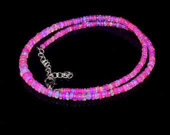 Ethiopian Pink Opal Beaded Necklace: Flashy Welo Fire, 16 Inch