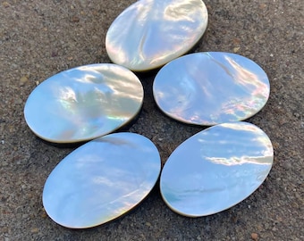 5 Oval Mother of Pearl Cabochons: Flat Back Gemstones