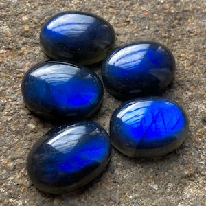 AAA+ Deep Blue Labradorite Cabochon: Oval Flat Back Gemstone