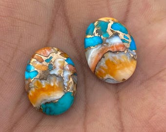 Spiny Oyster Copper Turquoise Cabochons: Oval Gemstones (12x16 MM)