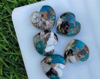 AAA Buffalo Turquoise Heart Cabochon: Kingman Turquoise Gemstone
