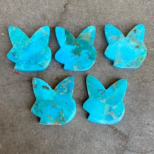 Blue Mohave Turquoise Rabbit Gemstone Lot: Carved Jewelry Making (15mm, 5 Pcs)