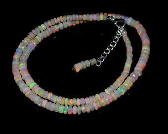 Ethiopian Opal Beaded Necklace: Faceted Rondelle Gemstone, 16-17 Inch