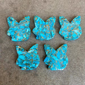 Blue Copper Turquoise Rabbit Gemstone Lot: Carved Jewelry Making (15mm)