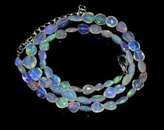 Ethiopian White Opal Necklace: Faceted Nugget Beads, Flashy Welo Fire