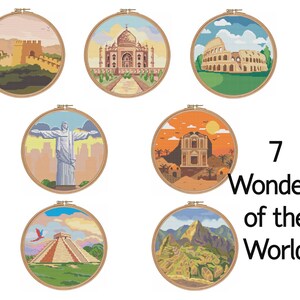 SET: 7 Wonders of the World - Landscapes - Travel - Discovery - Memories - PDF pattern - cross stitch