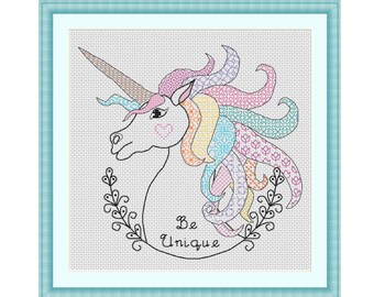 Unicorn - PDF Blackwork Cross Stitch Pattern - Rainbow Pride