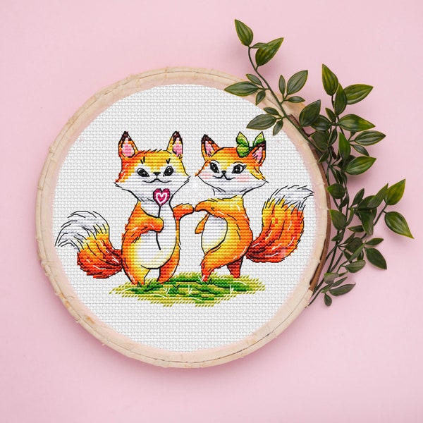 Foxes in love - PDF cross stitch pattern - Foxes counted cross stitch - Foxes cross stitch - Valentine day animals SAL