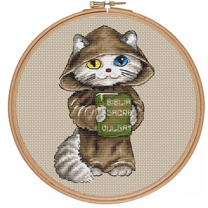 Military Chaplain PDF cross stitch pattern - Cat cross stitch - Cat counted pattern - Cat embroidery pdf chart