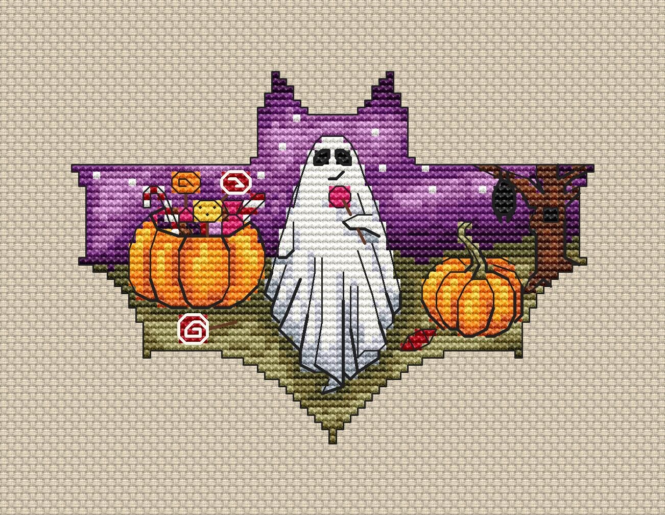 Halloween PDF Cross Stitch Pattern - Cute Ghost - Pumpkin Chart ...