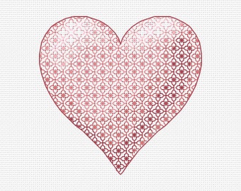 Blackwork Heart PDF cross stitch pattern - Heart blackwork embroidery - Downloadable pattern - Valentine day animals - Heart chart