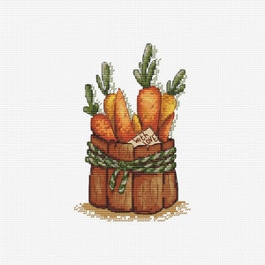 Sweet carrot PDF cross stitch pattern - Autumn harvest x-stitch - Kitchen counted pdf chart - Orange vegetables x-stitch pattern