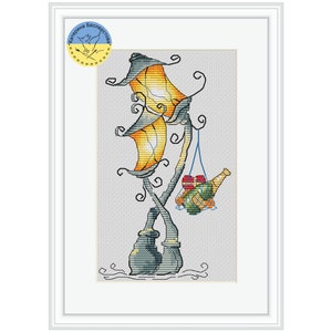 Lanterns in love PDF cross stitch pattern - lovers flashlights champagne counted pdf chart - home decoration - Cozy home counted pdf chart