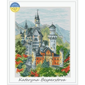 Fairy Tale Castle Art Print Neuschwanstein Oil Painting Germany European  Landscape Handmade 8x10 or 8.5x11 Artwork With 11x14 Mat 