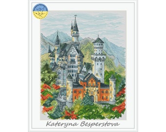 Neuschwanstein Castle PDF cross stitch pattern - Cinderella Castle cross stitch pattern -  London bridge embroidery - City scene pattern