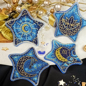 Cute Little Stars PDF Cross Stitch Pattern - Night sky embroidery chart  - Christmas tree decorations cross-stitch - Hanging stars pattern