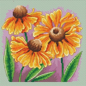 Coneflowers cross stitch pattern - PDF cross stitch yellow flower - Rudbeckia embroidery chart - Yellow bouquet flowers x-stitch counted pdf