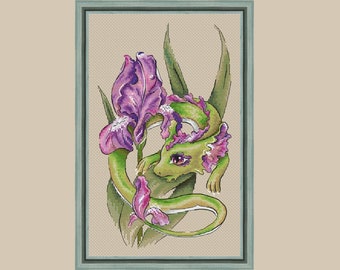 Cute Little Dragon PDF Cross Stitch Pattern - Green Dragon Embroidery ...