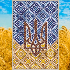 Ukrainischer Dreizack (Tryzub) PDF Kreuzstichmuster - Stand For Ukraine