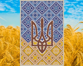 Ukrainian Trident (Tryzub) PDF cross stitch pattern - Stand For Ukraine